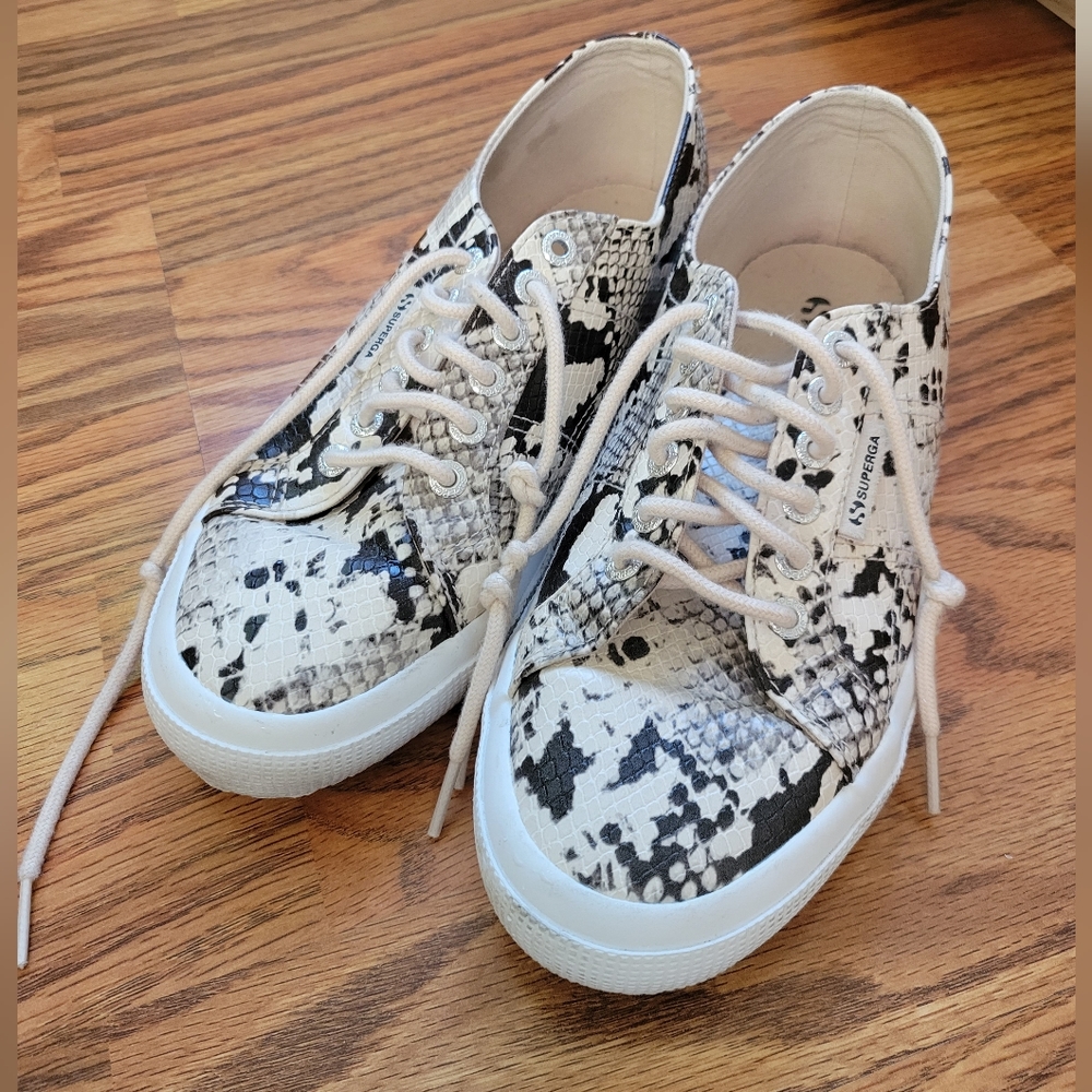 Superga Snake Print Leather Sneakers